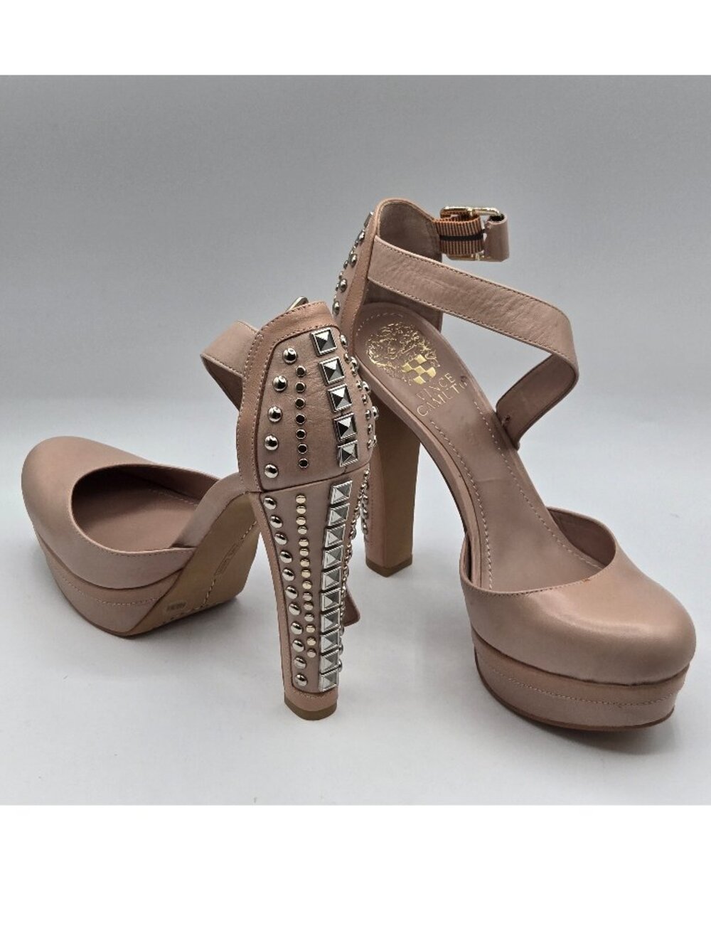 Vince Camuto Studded Platform Heels Nude Ankle Strap Worn Once indoors